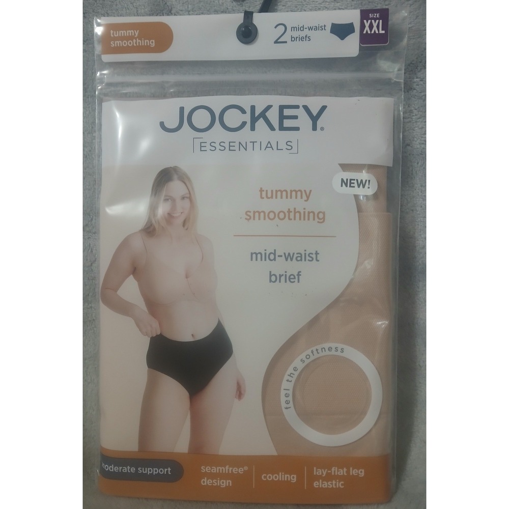 Jockey‎ Essentials Womens 2 Pack Tummy Smoothing Mid-Waist Brief Nude XXL READ